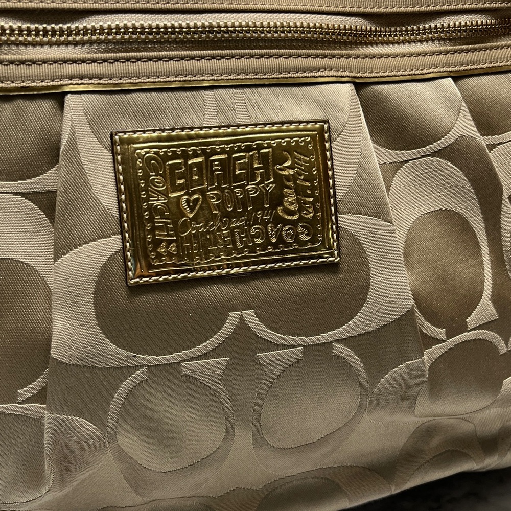 COACH GOLD BEIGE JACQUARD POPPY OP ART GLAM TOTE HANDBAG PURSE METALLIC - Picture 2 of 16